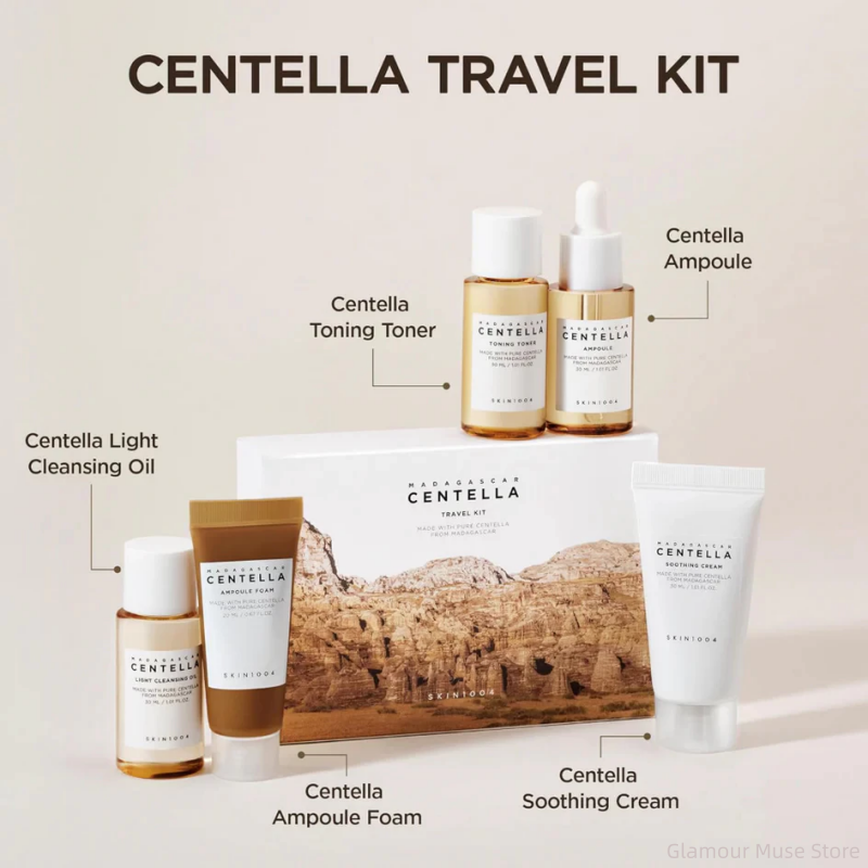 Luxury Skincare Korea - Korean Centella Travel Kit, Toner,Ampoule,Soothing Cream,Cleansing